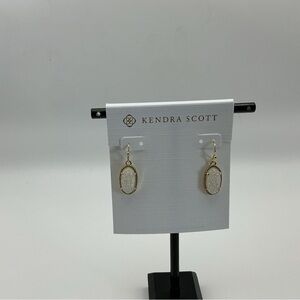 Kendra Scott Oval Drop Earrings Gold Tone White Druzy NWT